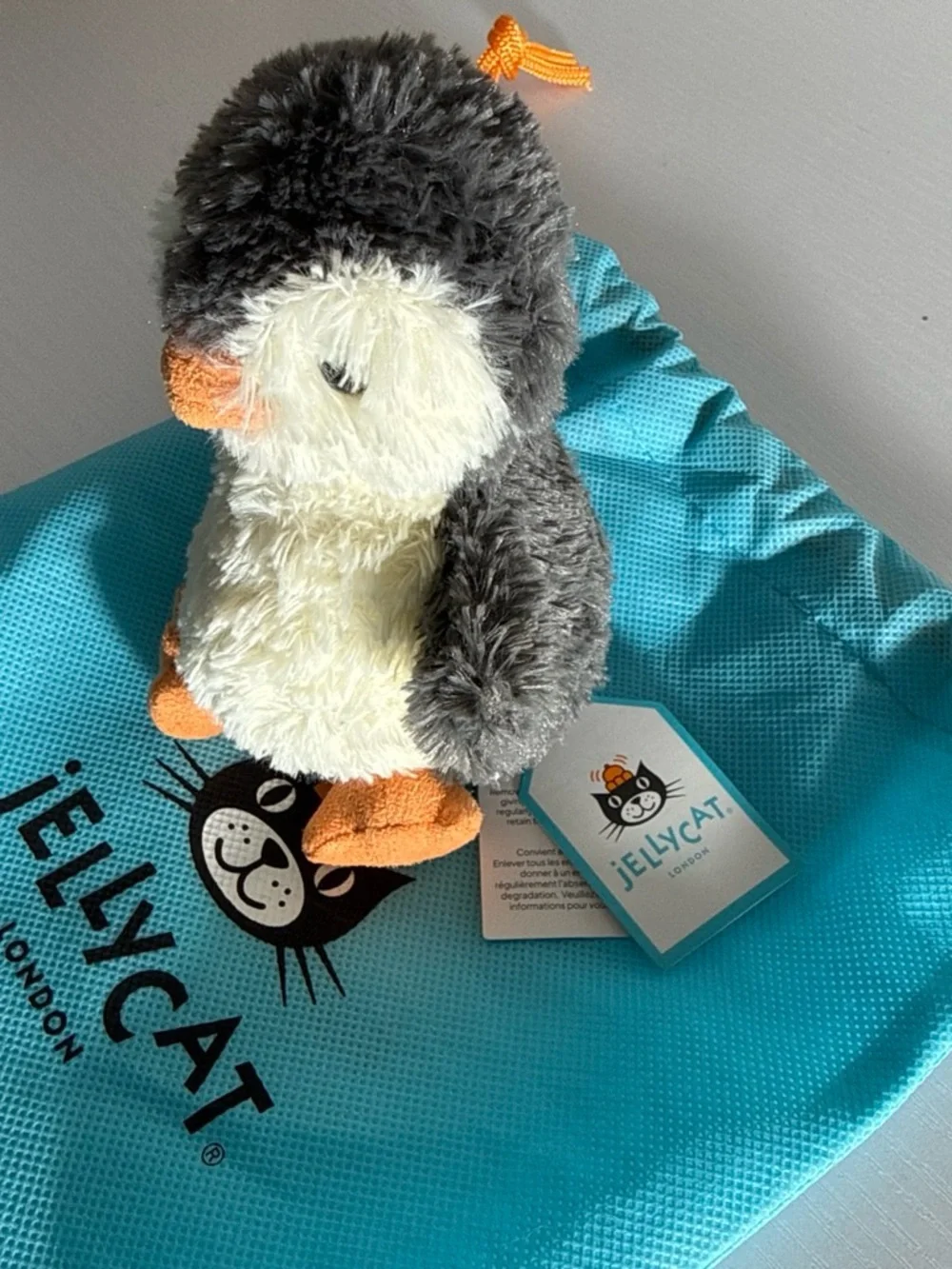 Jellycat Plush Penguin in Cream, Gray and Orange